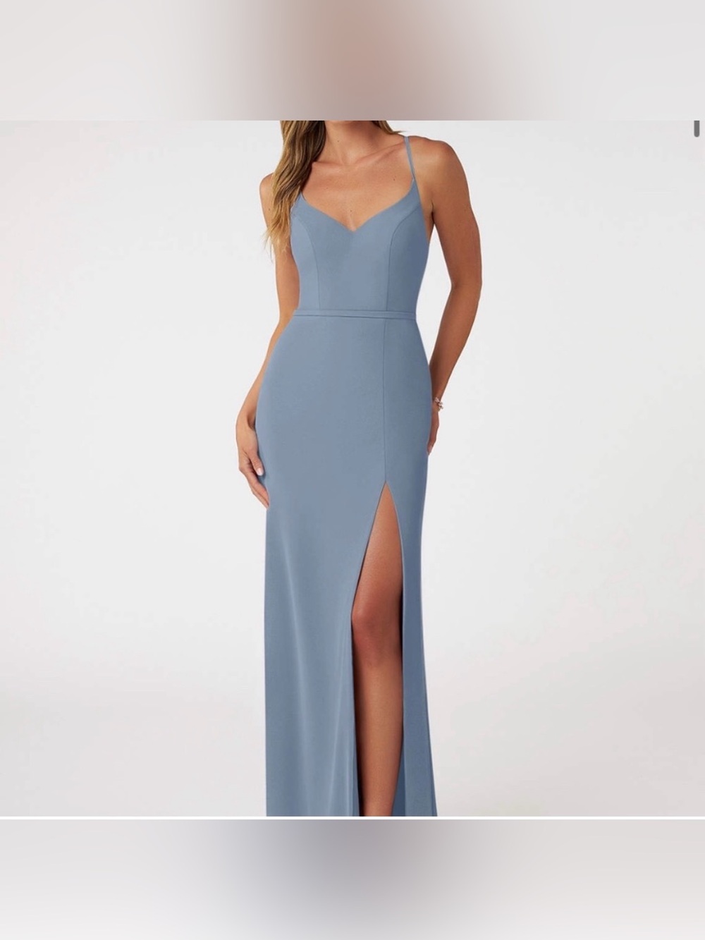 Azazie Blink Chiffon Bridesmaid Dress Mist Blue Maxi Size 12 New Formal Evening